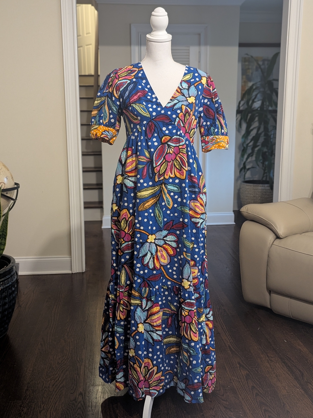 Tabitha Blue Floral V-Neck Maxi Dress with Multicolor Blooms
